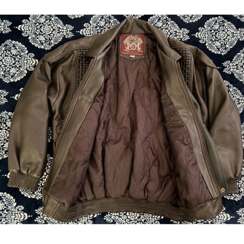 Vintage G.V Italy Moda Luxury Design Biker Faux Leather Bomber Jacket XL (Brown)
